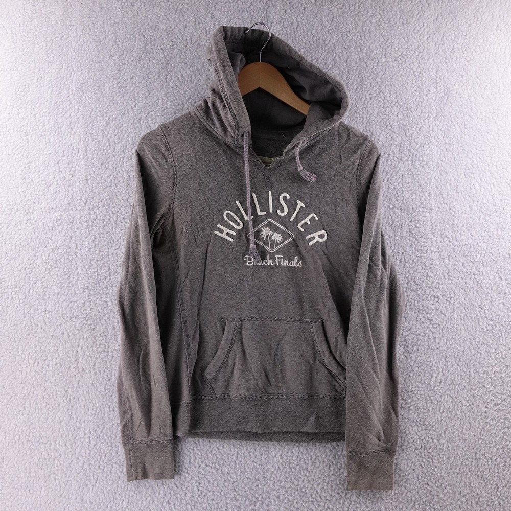 Hollister Beach Finals Hoodie Sweatshirt Gray Palm Tree Logo Womens Medium Y2K