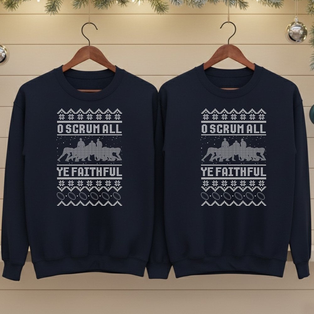 O Scrum All Ye Faithful Christmas Jumper Printed Sports Lover Xmas Gift Sweater