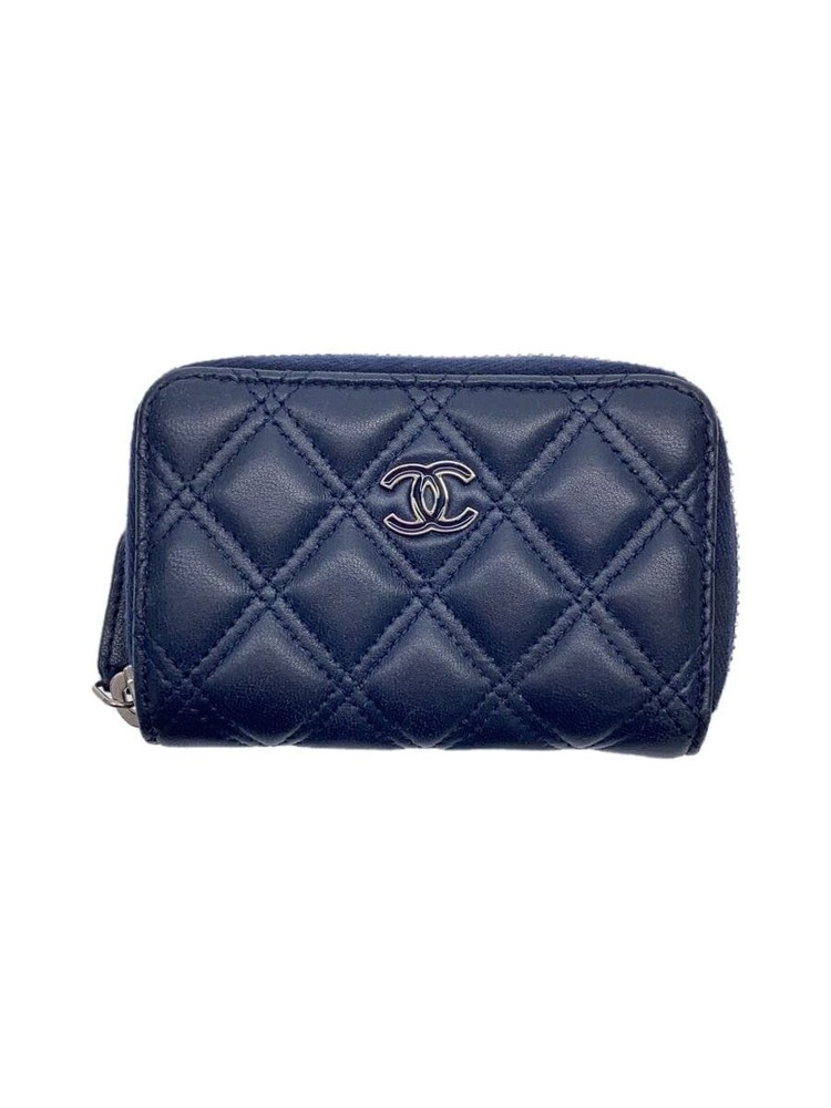 Chanel Matelassé CC Navy Zipped Card Holder Coin Purse Pre-Owned