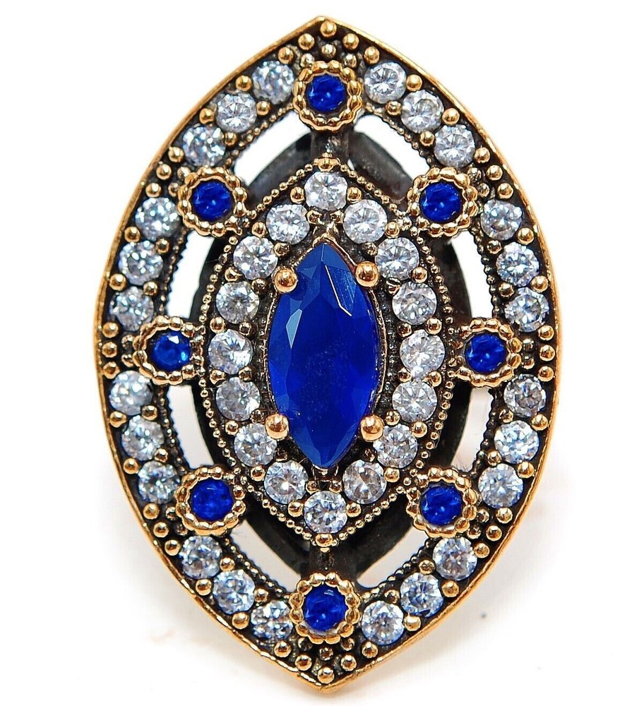 Exquisite 4CT Treated Sapphire Ottoman-Style 925 Sterling Silver Ring Size 8 HB2-2