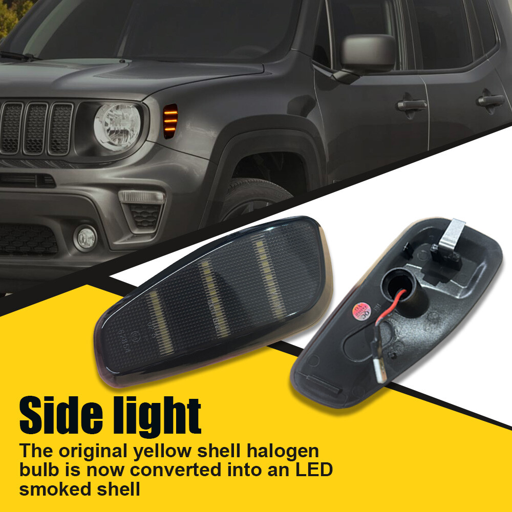 Smoked Lens Amber Front Bumper Side Marker Light Fit for 2015-2023 Jeep Renegade