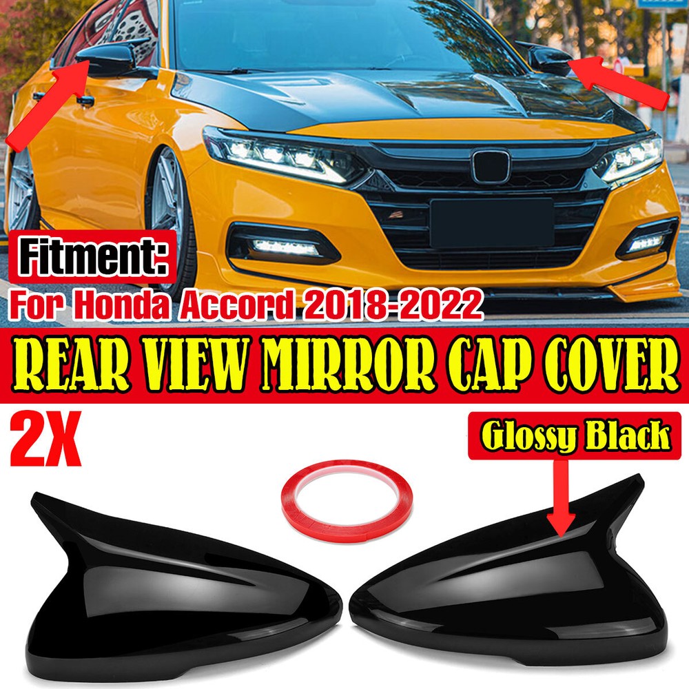 Pair For Honda Accord 2018-2022 Glossy Black Rearview Side Mirror Cover Cap Trim