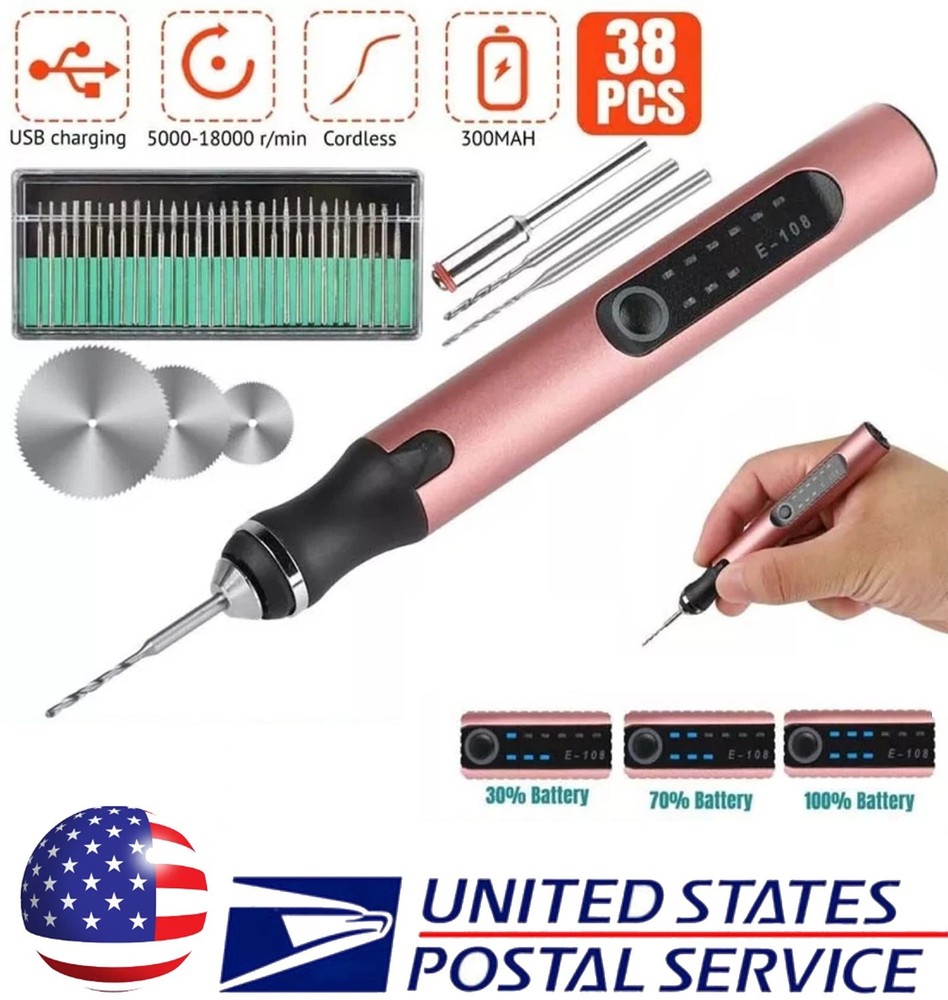 38Pcs Electric Grinding Pen Rotary Drill Grinder Cordless USB Engraving DIY Kit