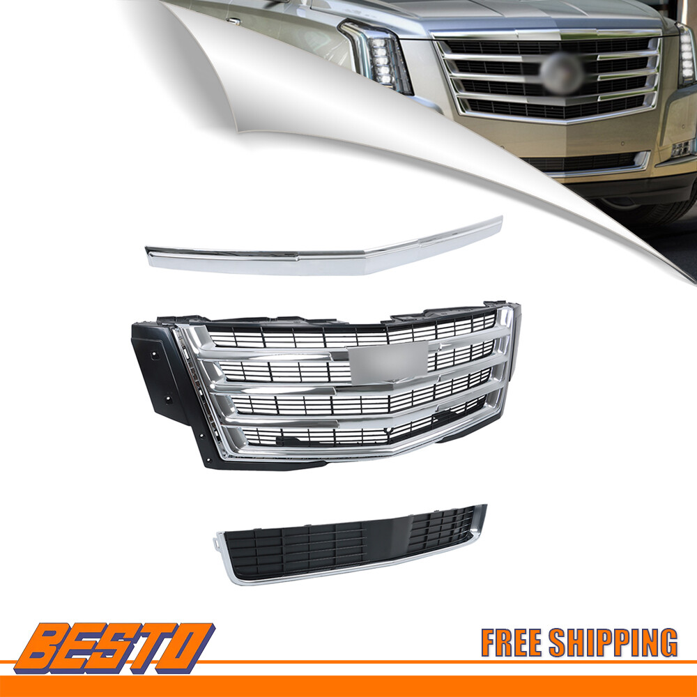 Fit For 2015-2020 Cadillac Escalade Plastic Front Bumper Grille Kit 3Pcs New
