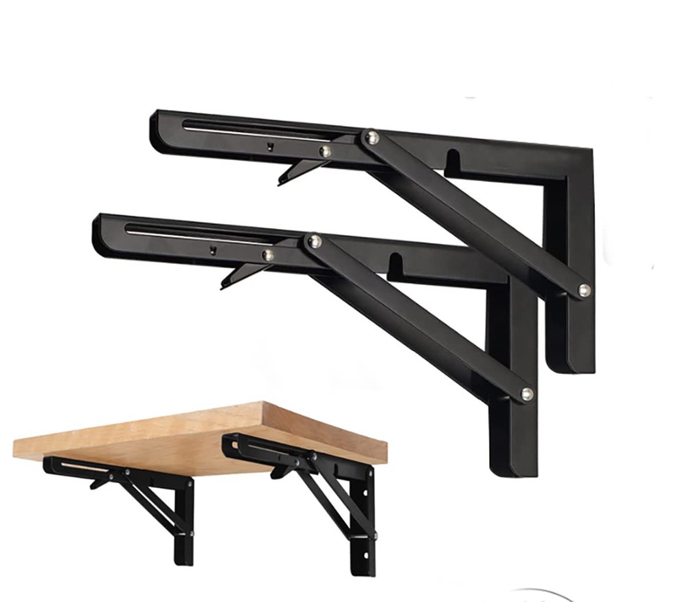 Black Heavy Duty Folding Shelf Brackets 220 lb Capacity, DIY Wall Mounted Hardware  