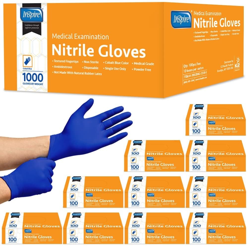 Nitrile Exam Gloves Stretch Fit Cobalt Blue Medical Grade Durable Latex Free