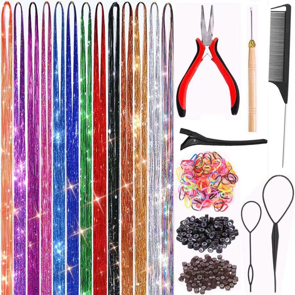 Hair Tinsel Kit - Fairy Hair Tinsel with Tools 48 Inch Hair Tinsel Safe 13 Co...