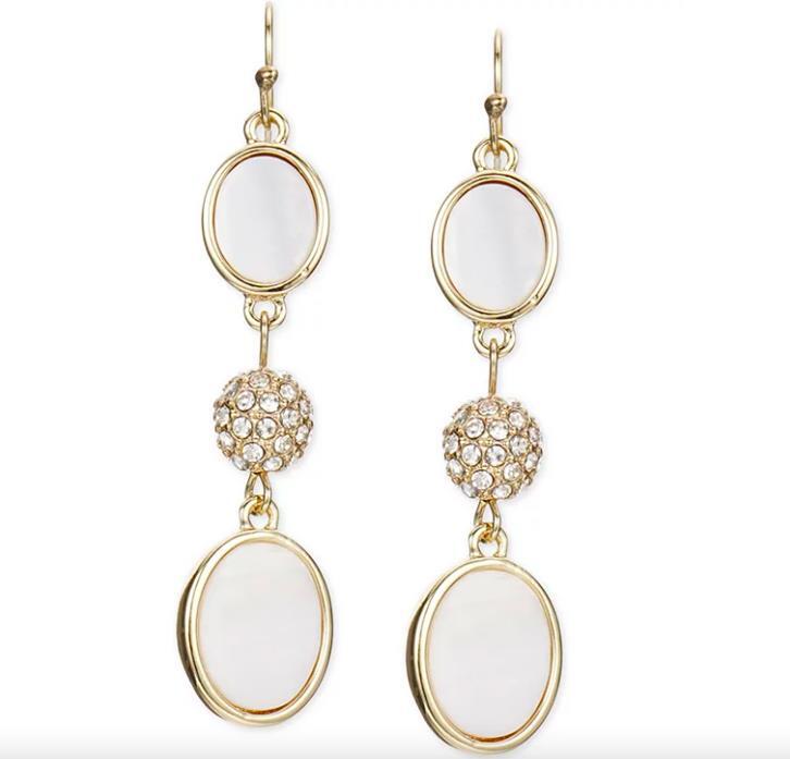 Charter Club Gold-Tone Pave Fireball & Oval Shell Triple Drop Earrings NEW $25