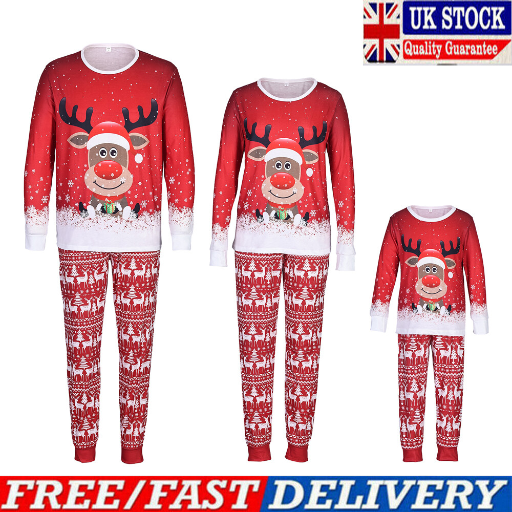 Christmas Pajamas Xmas Elk PJs Nightwear Set Family Matching Kids Boy Women Men