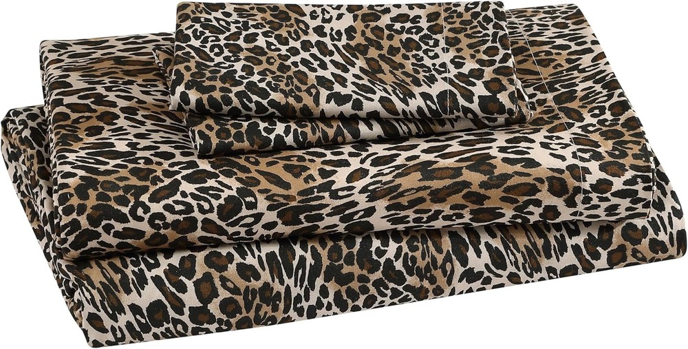 Beatrice Home Fashions Printed Microfiber Sheet Set, Soft Queen, Zara Leopard