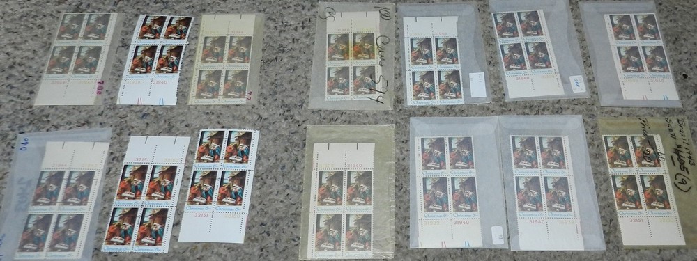 Unused Stamp lot of 14 Scott #1414 Christmas - 6 cent Plate Blocks Precancelled