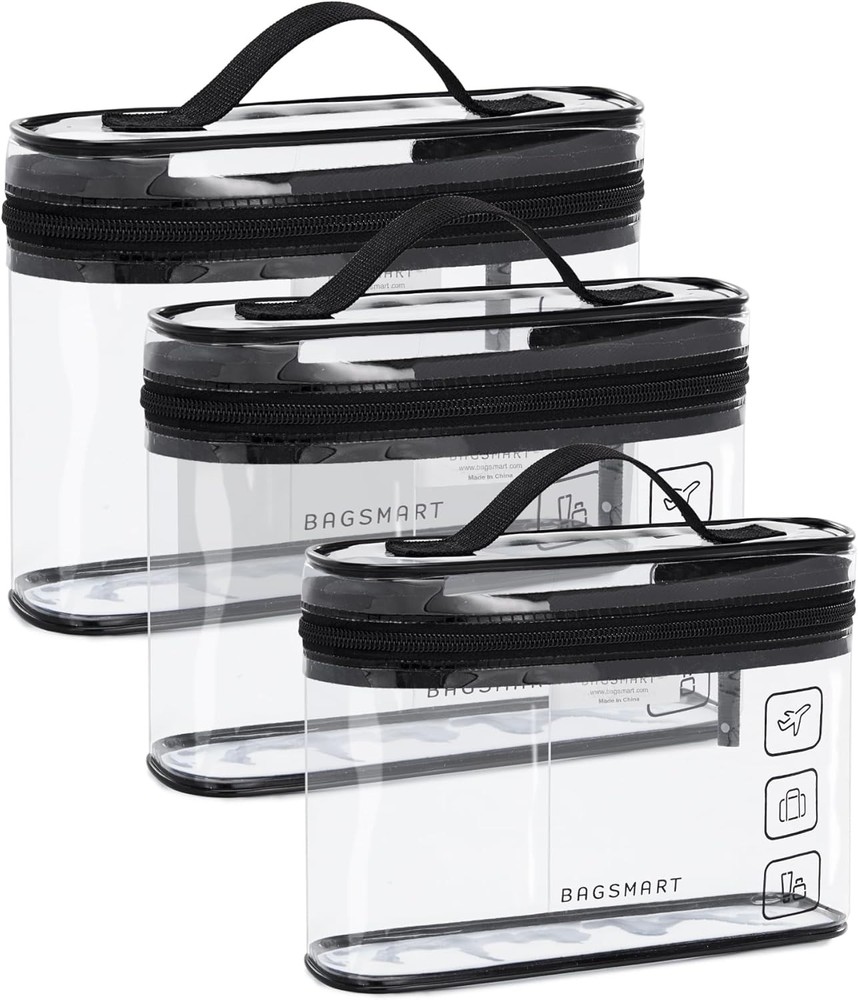 BAGSMART 3-Pack TSA Approved Clear Black Cosmetic Toiletry Bags