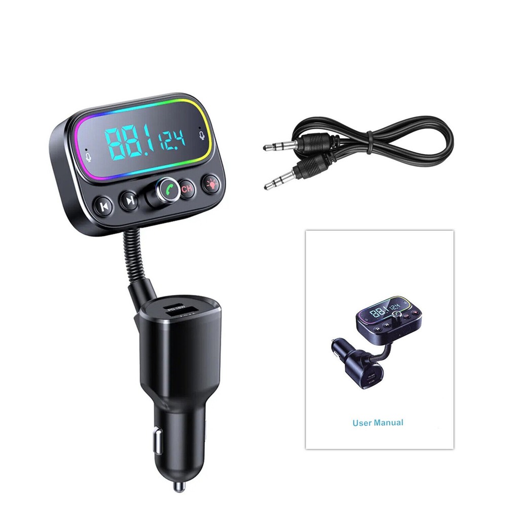 Bluetooth 5.0 Car FM Transmitter with Dual USB-C Fast Charging & Hands-Free Calling