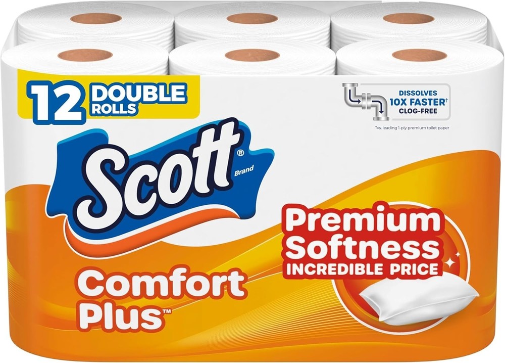 Scott ComfortPlus Toilet Paper, 12 Double Rolls,231 Sheets per Roll, Septic Safe