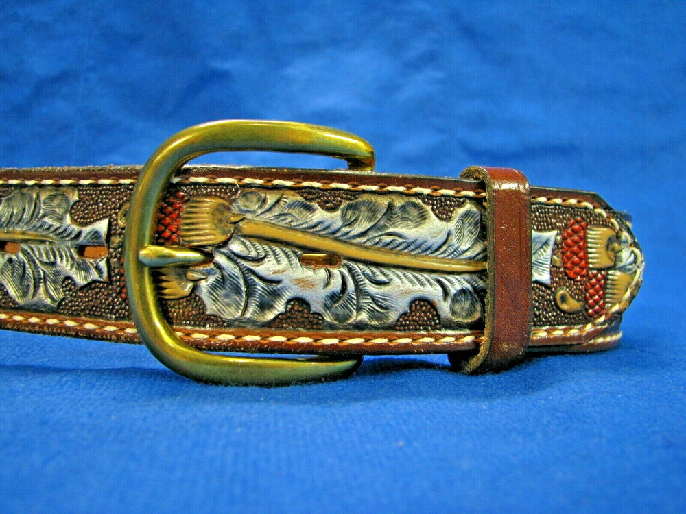 VTG TONY LAMA Belt BROWN/SILVER/RED 