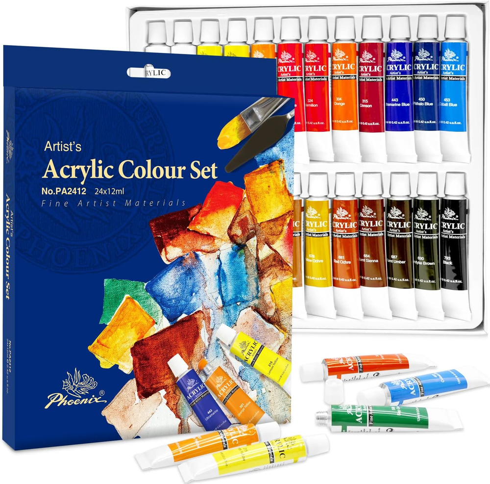 Acrylic Paint Set, 24X12Ml Tubes, Non-Toxic Craft Paints for Canvas, Paper, Wood