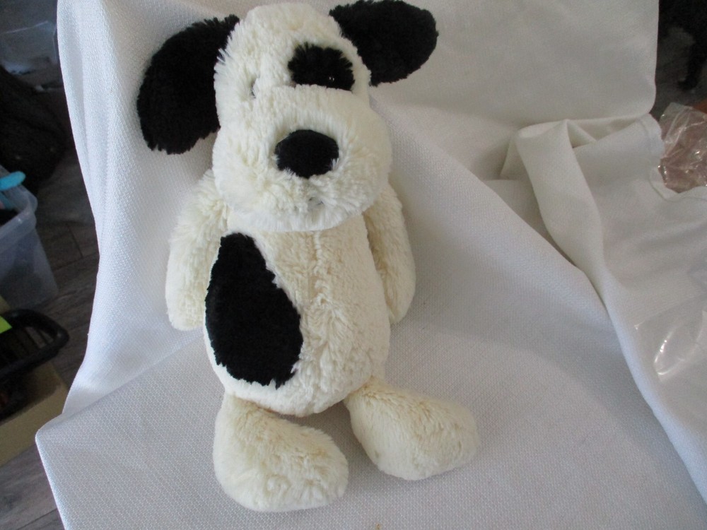Jellycat London Bashful Puppy Dog Black & Ivory Stuffed Plush Animal 12