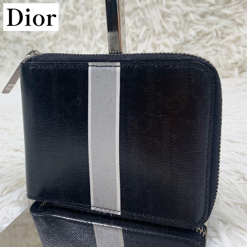 Dior Galaxy Zip Wallet Black Luxury Leather Card Holder Used