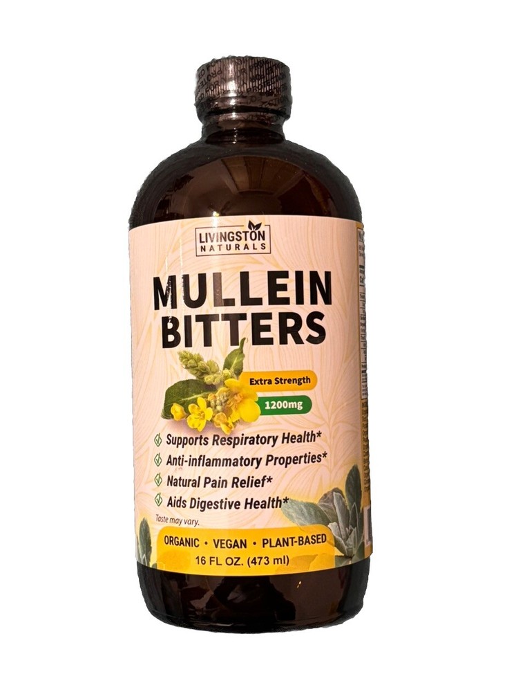 MULLEIN BITTERS By Livingston Natural Herbal Labs, Plant-Based Supper Food 16oz.