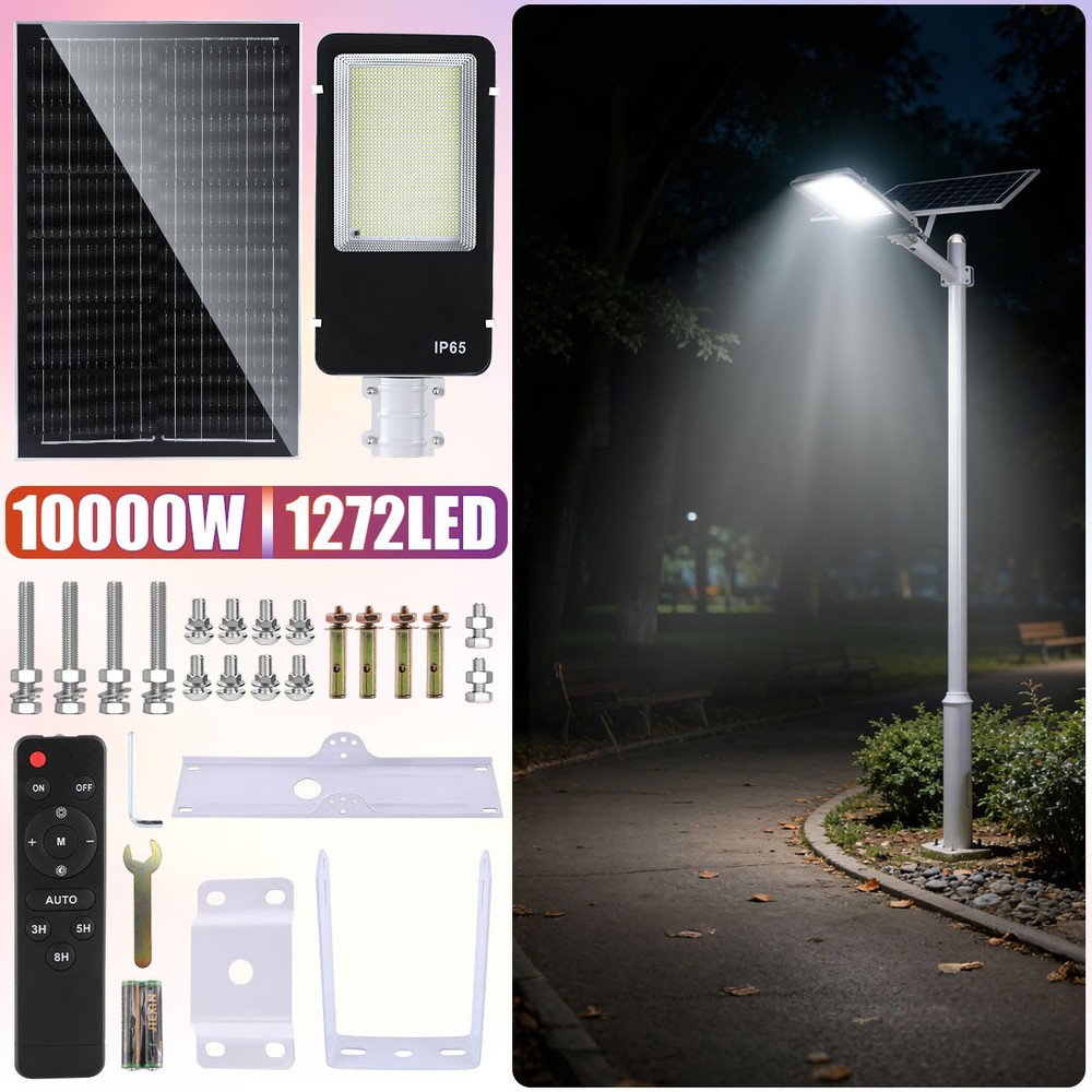 99000000LM Commercial 10000W LED Solar Street Light Dusk to Dawn Road Lamp +Pole
