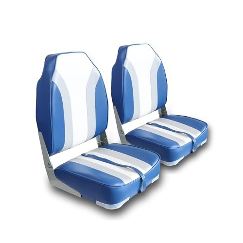 High Back Folding Bass Tracker Boat Seats 2 Pack in White and Blue