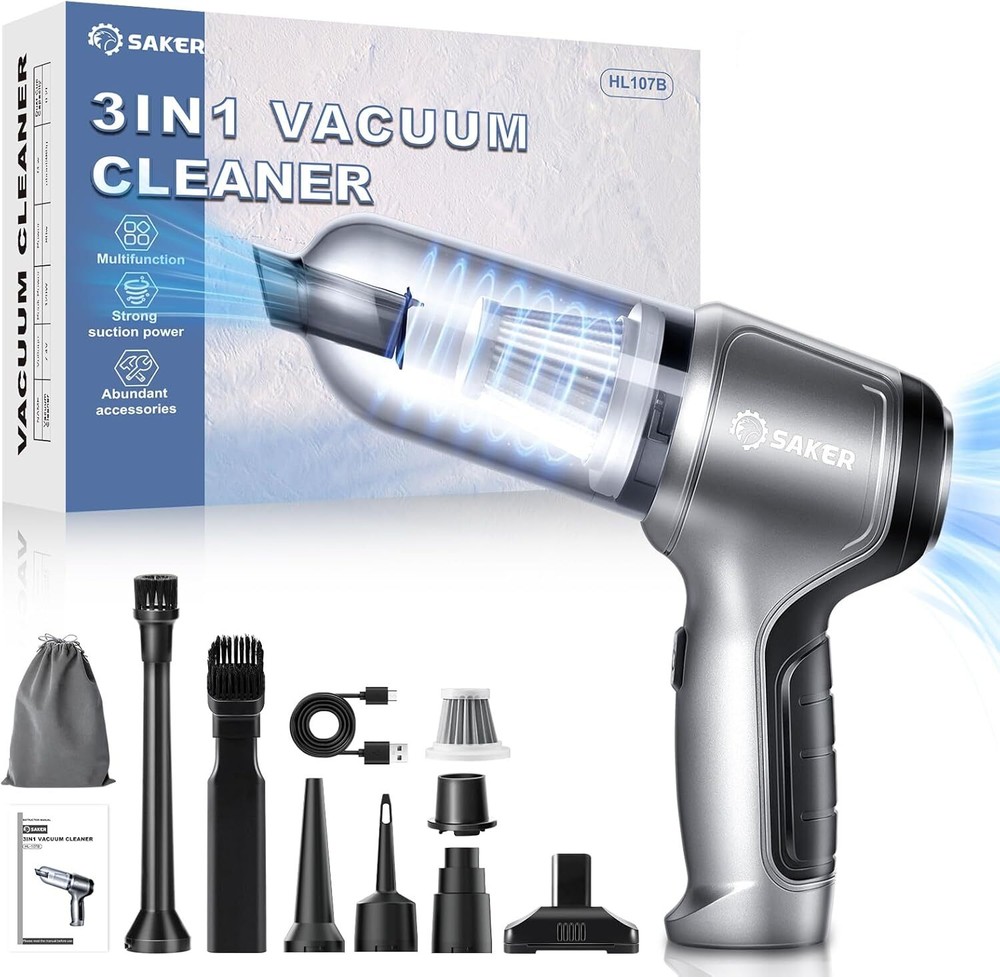 Автомобильный пылесос Saker портативный беспроводной 3 в 1 портативный 15000 Па серебристый