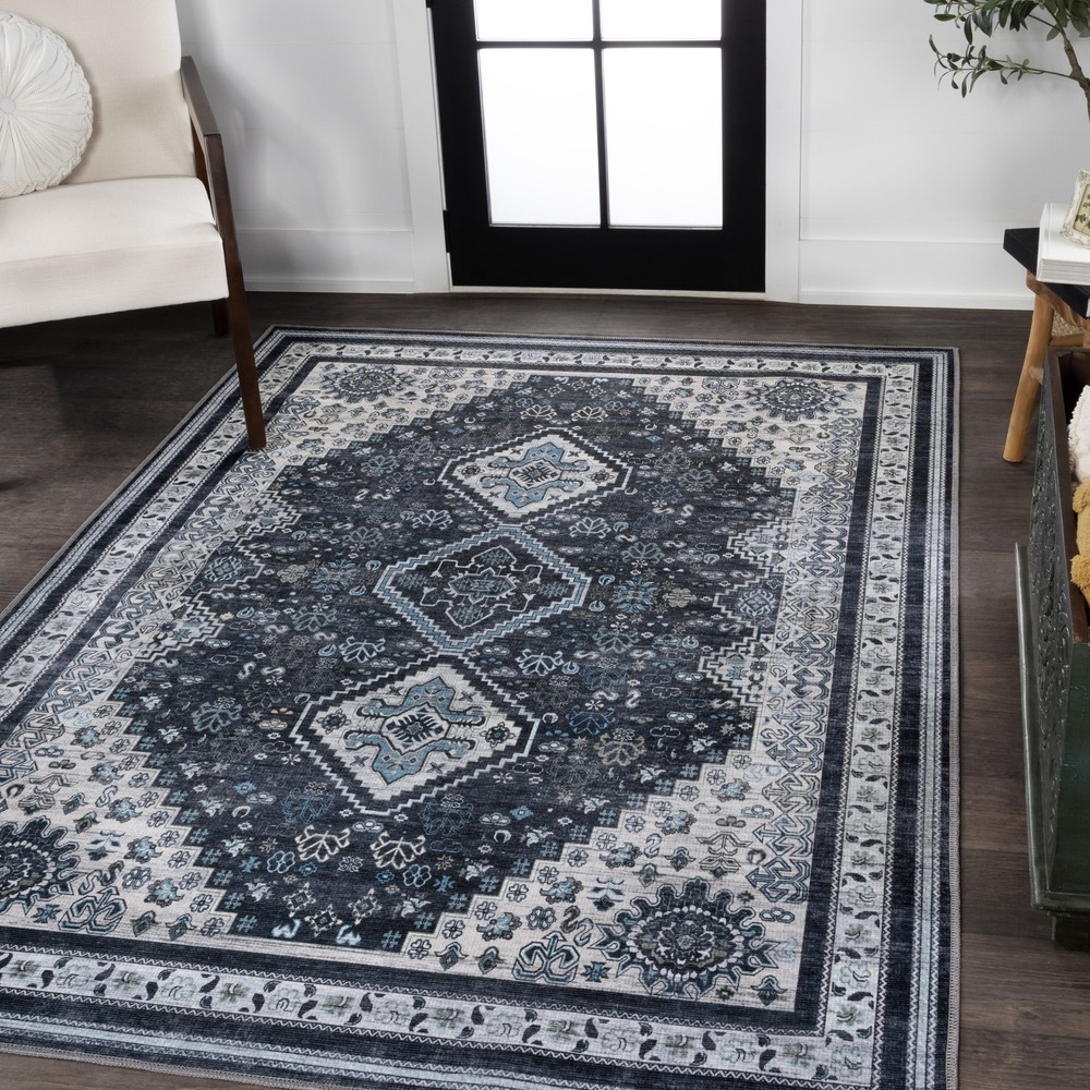 JONATHAN Y WSH101-3 Washable 3x5 Navy Chenille Geometric Rug