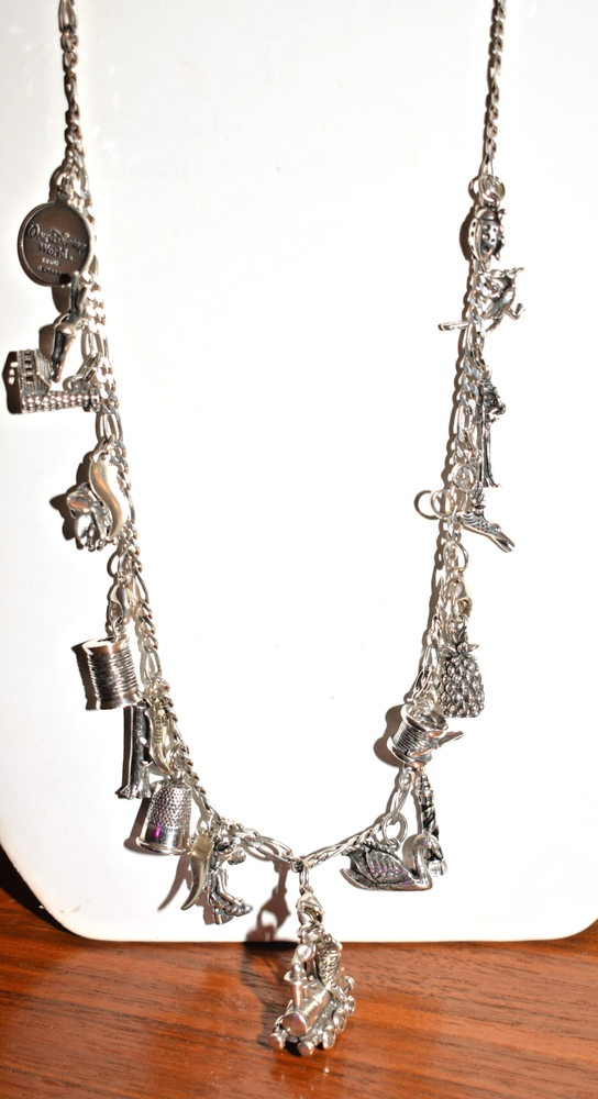 Sterling Silver +2.5 OZ Charm Necklace Vtg Charms