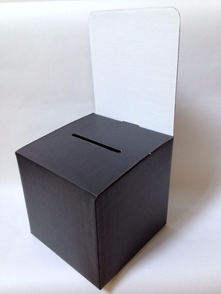 10 Cardboard Ballot Boxes - Black with White Header Card 10