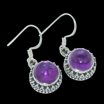 Natural Amethyst Gemstone Handmade 925 Sterling Silver Earrings 1.06 Inch Elegant Jewelry for Women