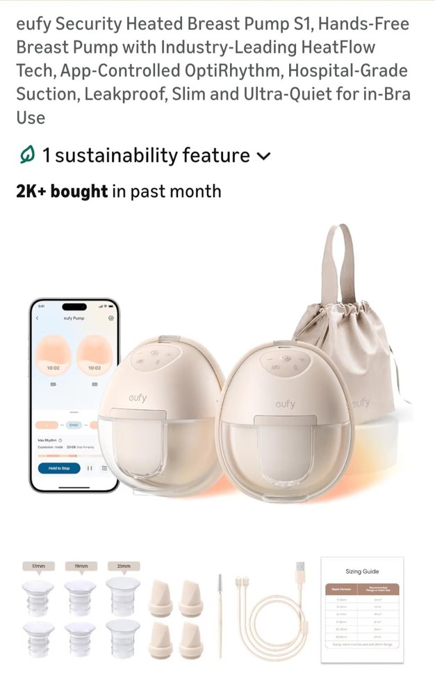 eufy Wearable Breast Pump S1 Electric Hands-Free Breast Pump with Heating READ