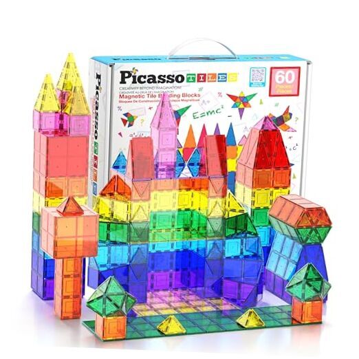 60pcs Magnet Building Tiles Clear Magnetic 3D Blocks Construction 60 Piece Set