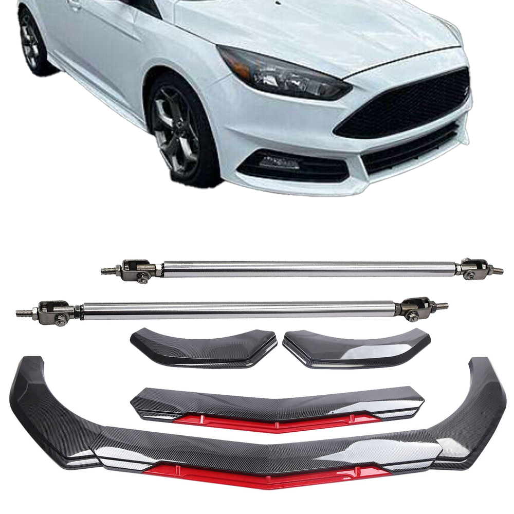 Ford Focus Front Bumper Lip Spoiler Carbon Fiber Splitter + Strut Rods