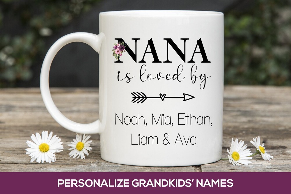 Personalized Floral Coffee Mug for Nana Custom Mother's Day Gift With Grandkids Names