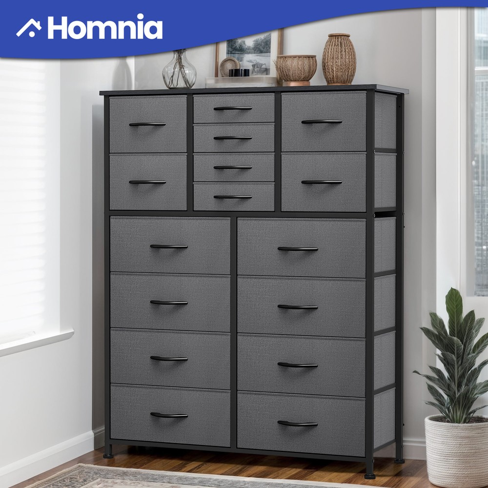 16-Drawer Gray Fabric Dresser Tower - Sturdy Anti-Deformation Bedroom Organizer
