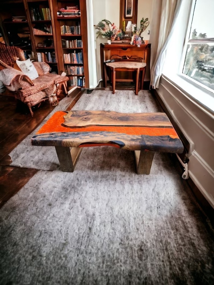 Modern Epoxy Live Edge Coffee Table, Hallway Wooden Furniture Top Home Decor