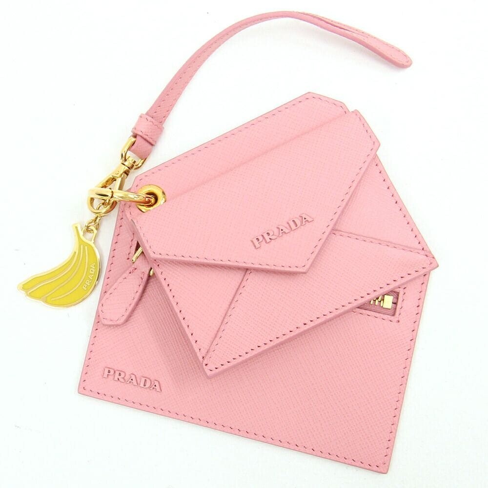 Prada Pink Leather Card Case with Box Authentic 1TL360 Bag Charm  