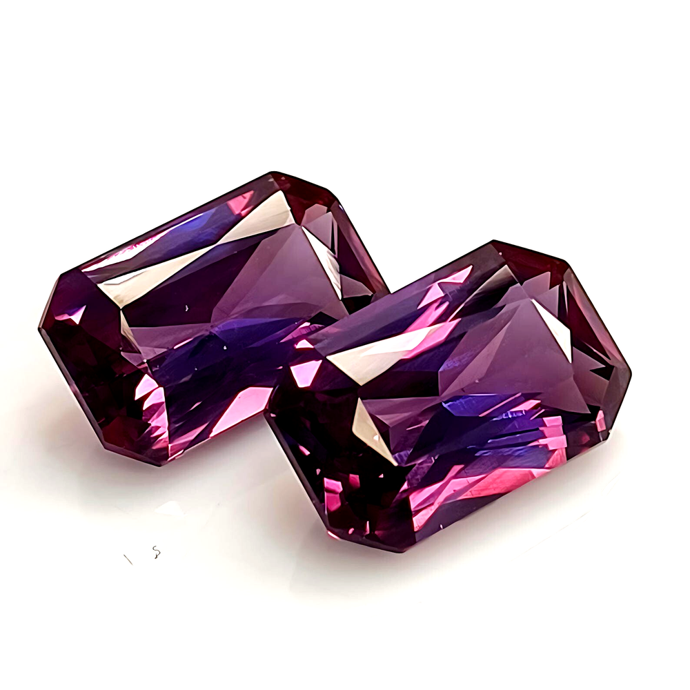 19ct Natural Color-Changing Alexandrite Emerald-Cut Pair Gemstones