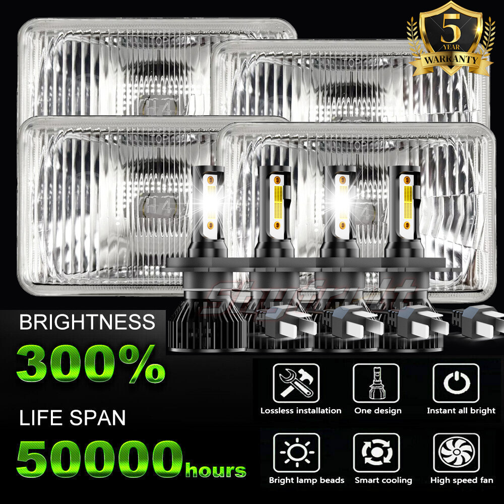 4PCS 4x6 LED Headlights Hi/Low Beam for 1981-1987 Chevy C10 Pickup Truck