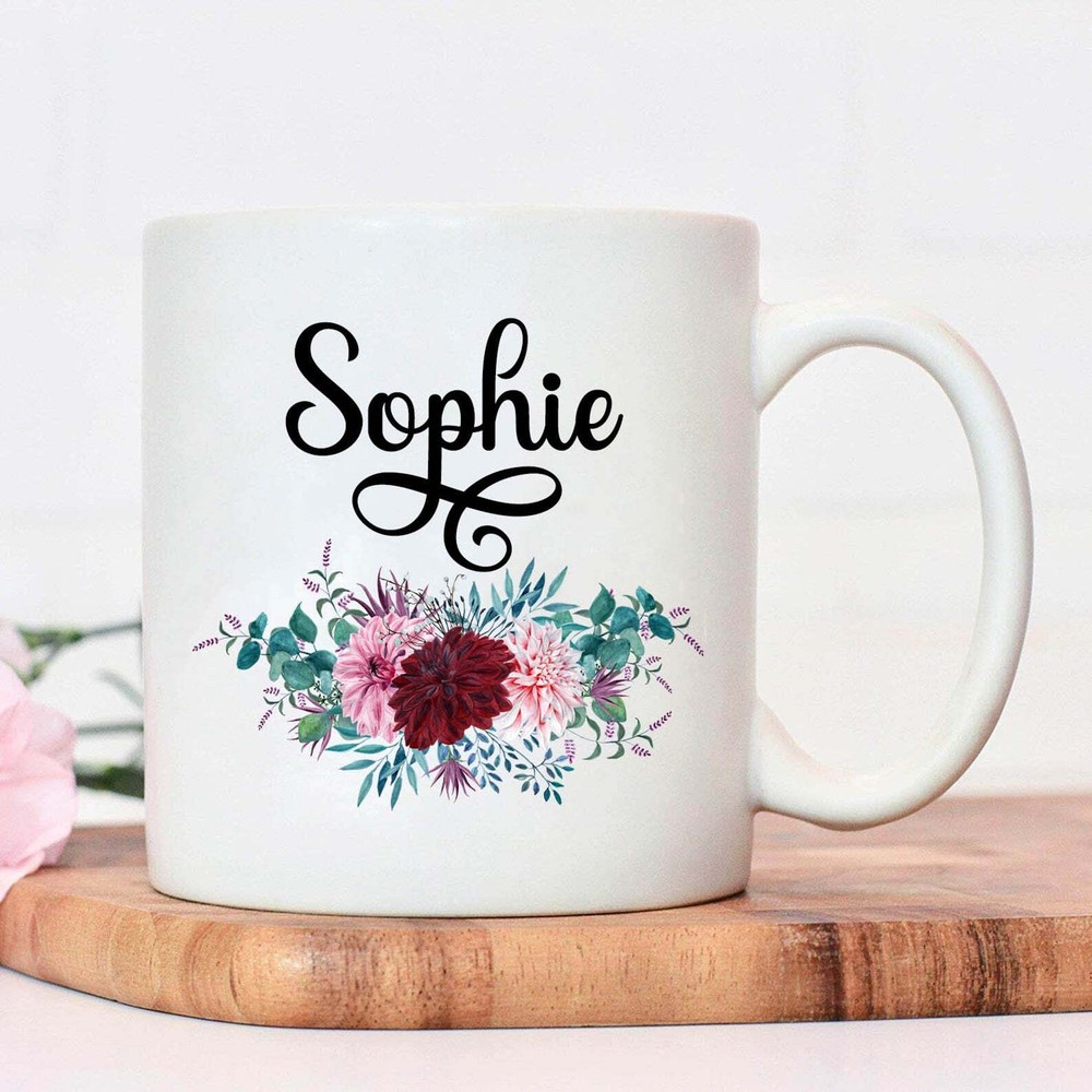 Personalised White Ceramic Mug 11oz Personalised Name Mug Name Mug Floral And