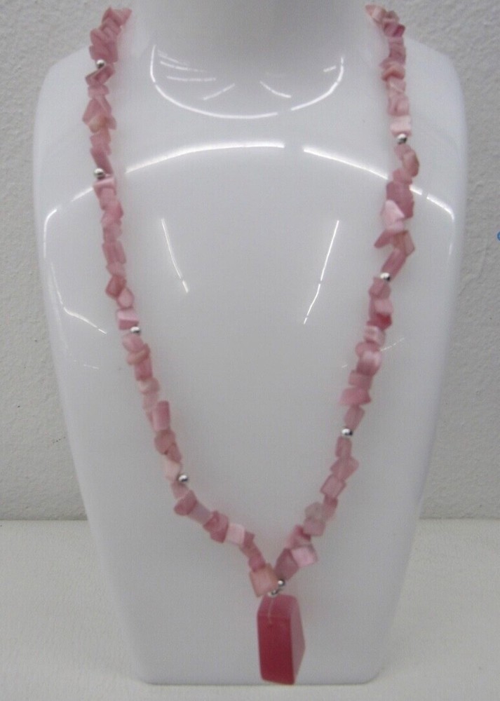 Pink Selenite Crystal Glass Pendant with Beaded 18 Inch Necklace