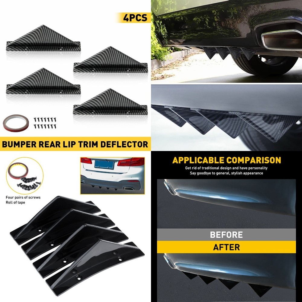 Car Lip Bumper Rear Diffuser Shark Splitter Fins Accessory Carbon Fiber Black M