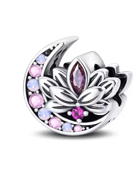 Colorful Zircon Moon Lotus Charm Bead for European Bracelets