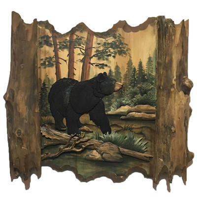 Zeckos Bear Family Forest Wall Art 36x23 Inches Wildlife Decor  