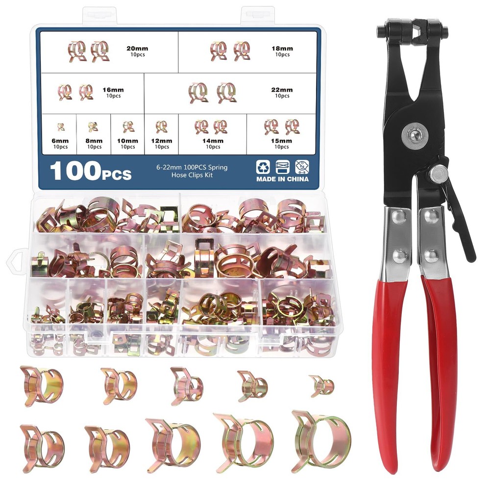 100 Pack 6-22mm 10Size Fuel line Spring Clamp Silicone Vacuum Hose Pipe Clamp...