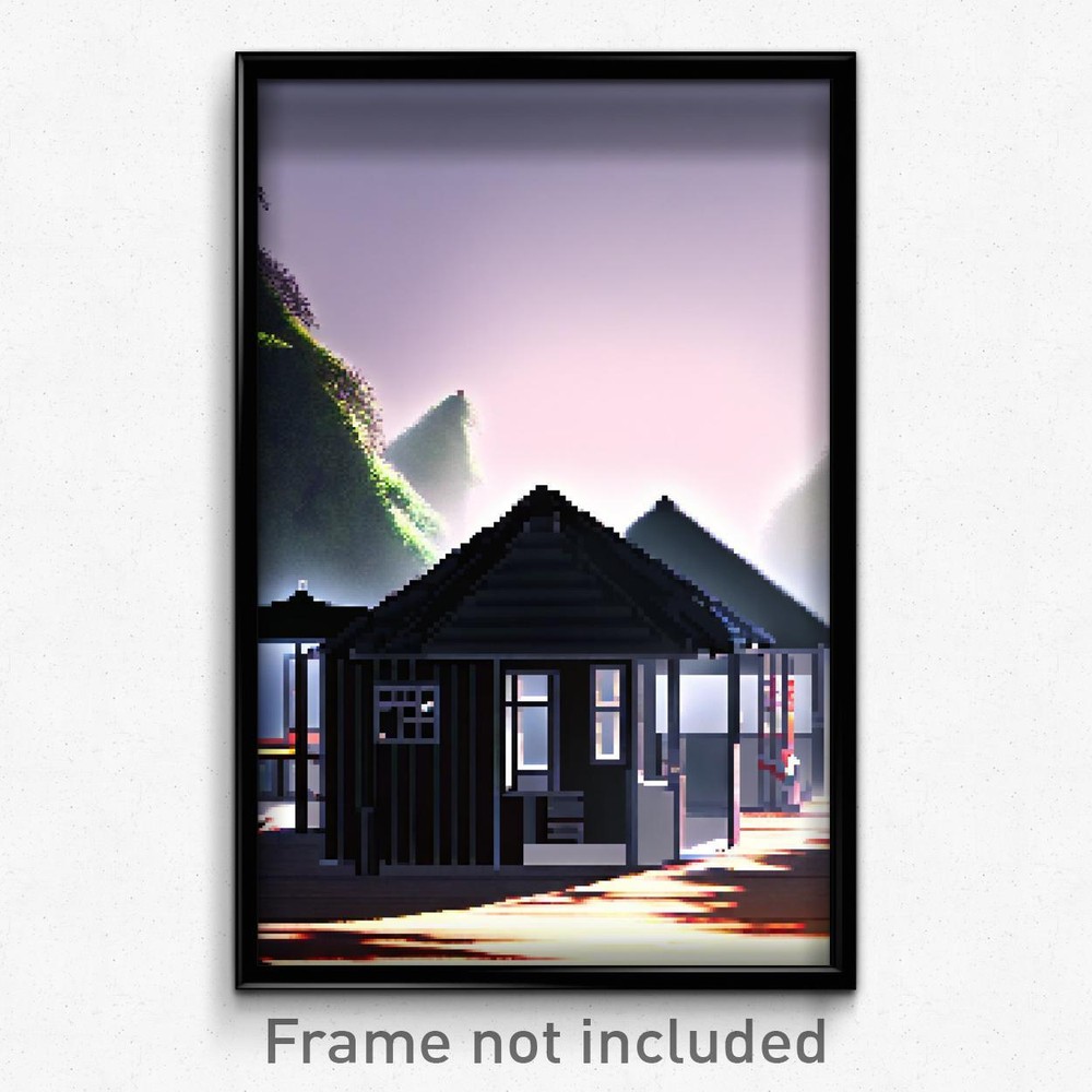 Pixel Art Poster - Black Hut (8 Bit Psychedelic Trippy Weird Video Game Print)