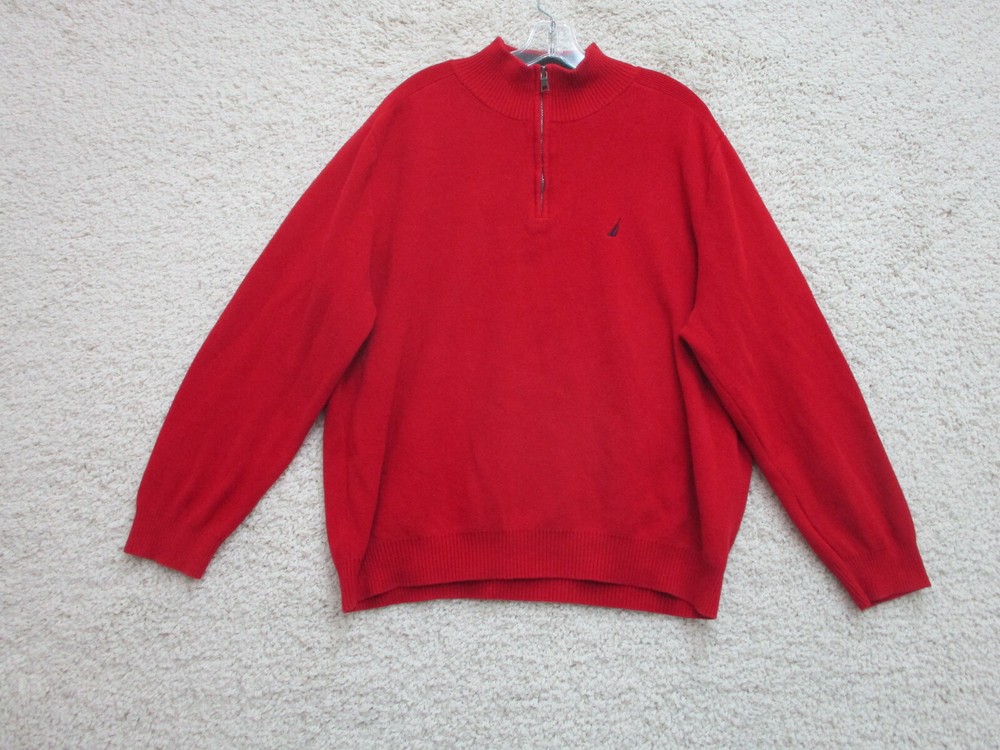 Nautica Sweater Extra Large Adult Red Pullover Quarter Zip Knit Logo Mens XL