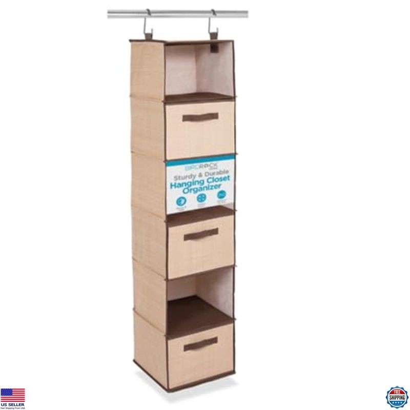 Hanging Closet Organizer with 3 Drawers and 6 Shelves in Beige
