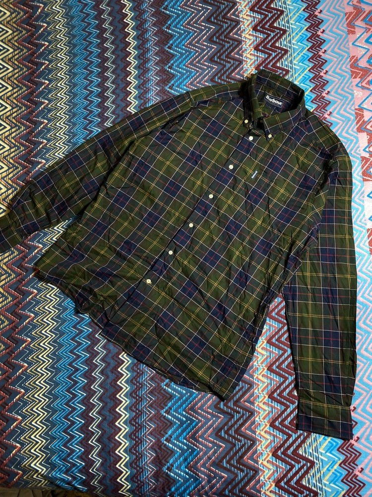 Barbour Tailored Fit Plaid Button Shirt Mens Large Casual