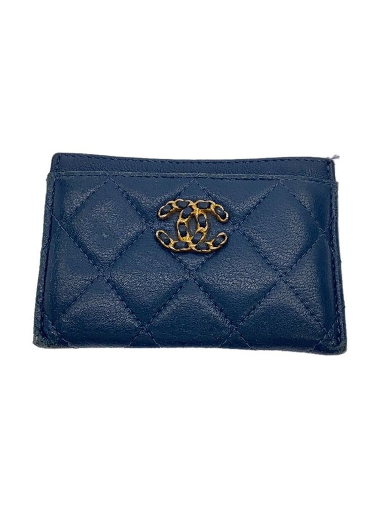 Authentic CHANEL Pass Case / Card Holder AP3609 Matelassé CC Navy F/S Used